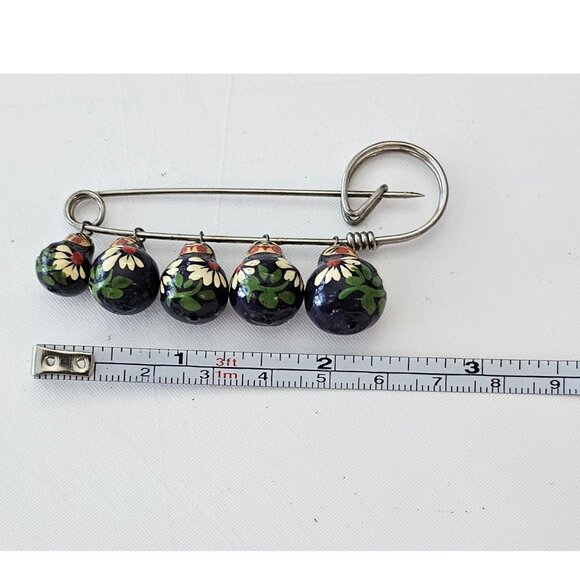 Blue Russian Doll Brooch Five Dangles Bar Pin, J28 - Picture 10 of 11